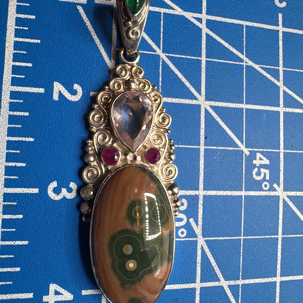 Sajen Sterling Silver Pendant. Rubies, Emerald, Rose Quartz - Picture 5 of 5